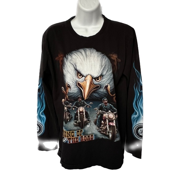 Rock Eagle T-shirt Long Sleeve Bikers Graphic Large Eagle Print Black Size M - Picture 4 of 7